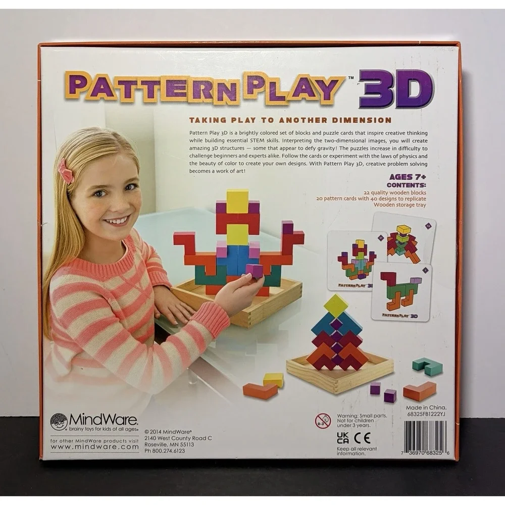 MindWare 3D Pattern Play Color Learn Through Play Wooden Blocks Ages 3+